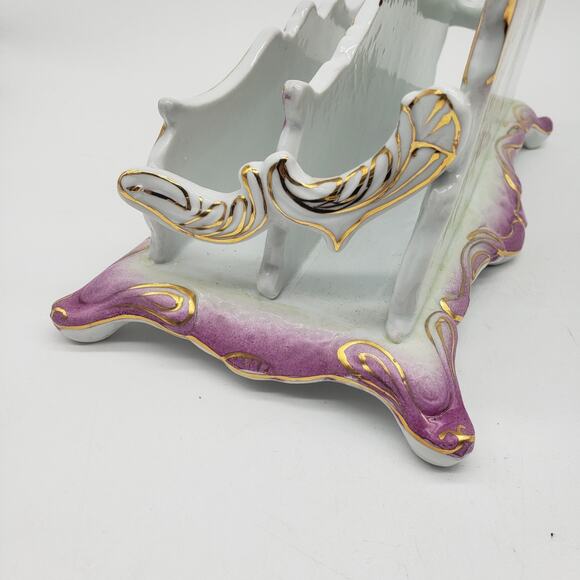 Limoges Hand Painted Floral Two Tier Footed Letter Holder. China Porcelain - Picture 6 of 16